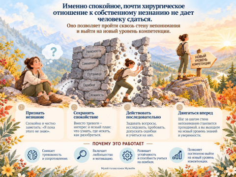 Спокойное отношение к собственному незнанию позволяет выйти на новый уровень компетенции Спокойное отношение к собственному незнанию позволяет выйти на новый уровень компетенции