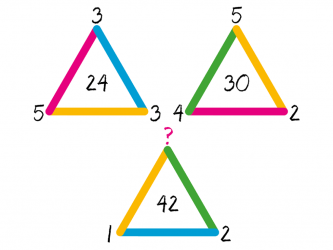 Головоломка с числами треугольники: разгадай какое число должно стоять вместо знака вопроса.