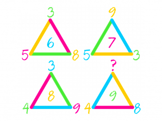Головоломка с числами треугольники: разгадай какое число должно стоять вместо знака вопроса.