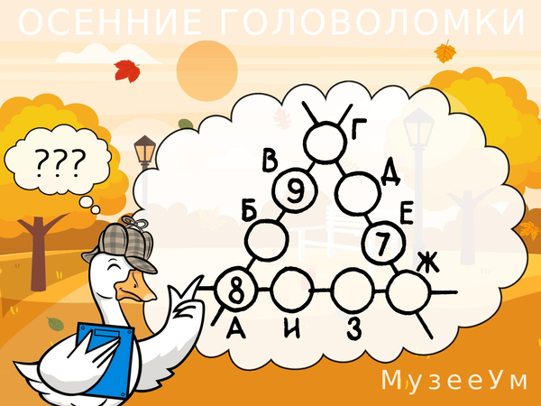 Осенняя головоломка: разместите числа от 1 до 6, чтобы сумма стороны = 20