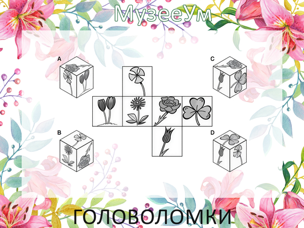 Женская логическая головоломка: развертка куба с цветам