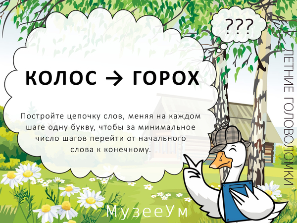 Метаграмма Колос - Горох, летняя головоломка МузееУм