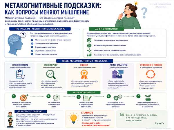 Инфографика Метакогнитивные подсказки, мышление, интеллект