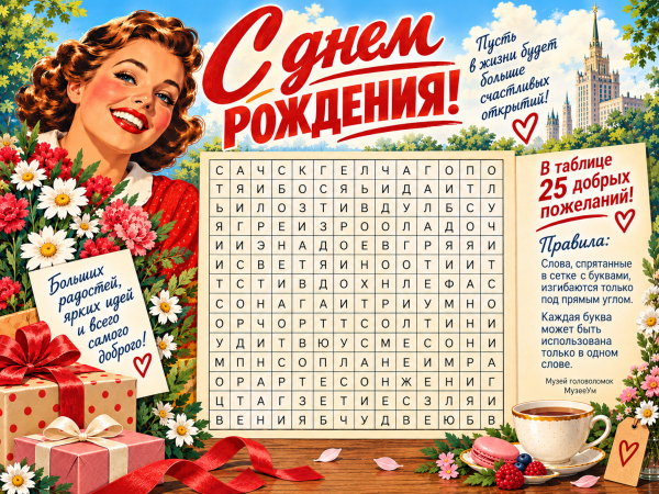 СССР открытка-головоломка С днем рождения бабушке или маме