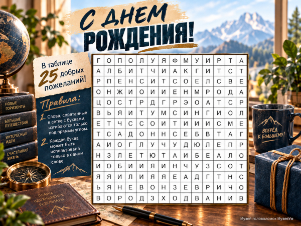 Открытка-головоломка С днем рождения с пожеланиями мужчине