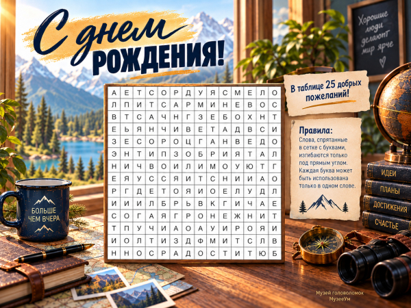 Открытка-головоломка С днем рождения, картинка для мужчин