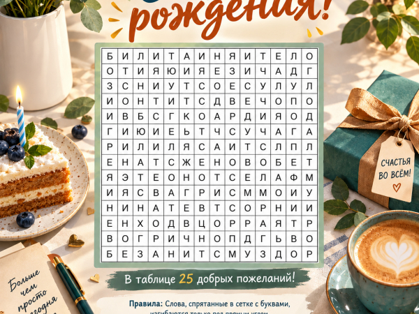 Красивая открытка-головоломка С днем рождения с пожеланиями